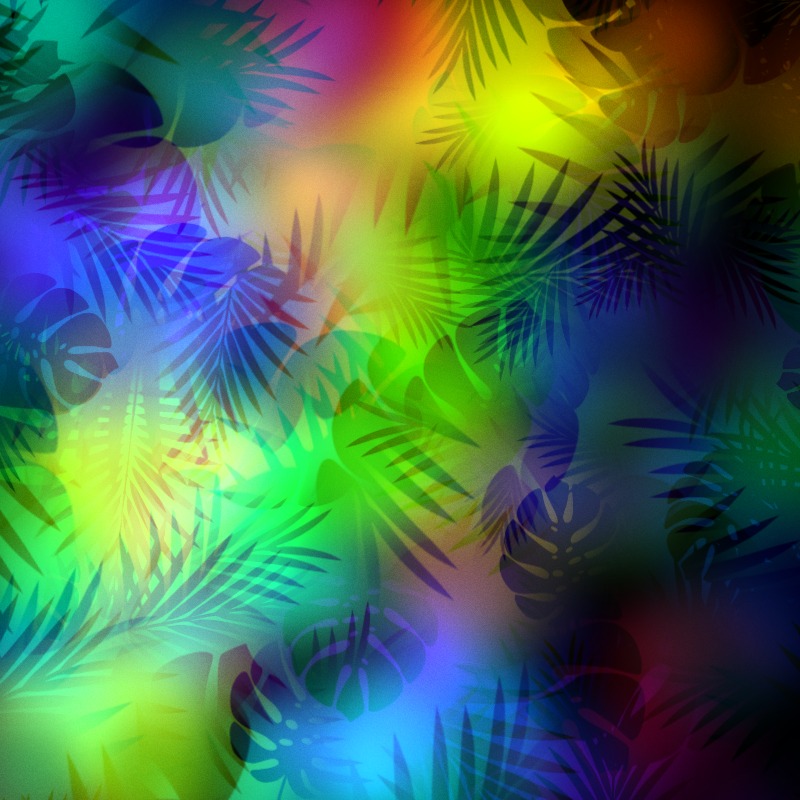 multicolored gradients revealing and concealing jungle leaves