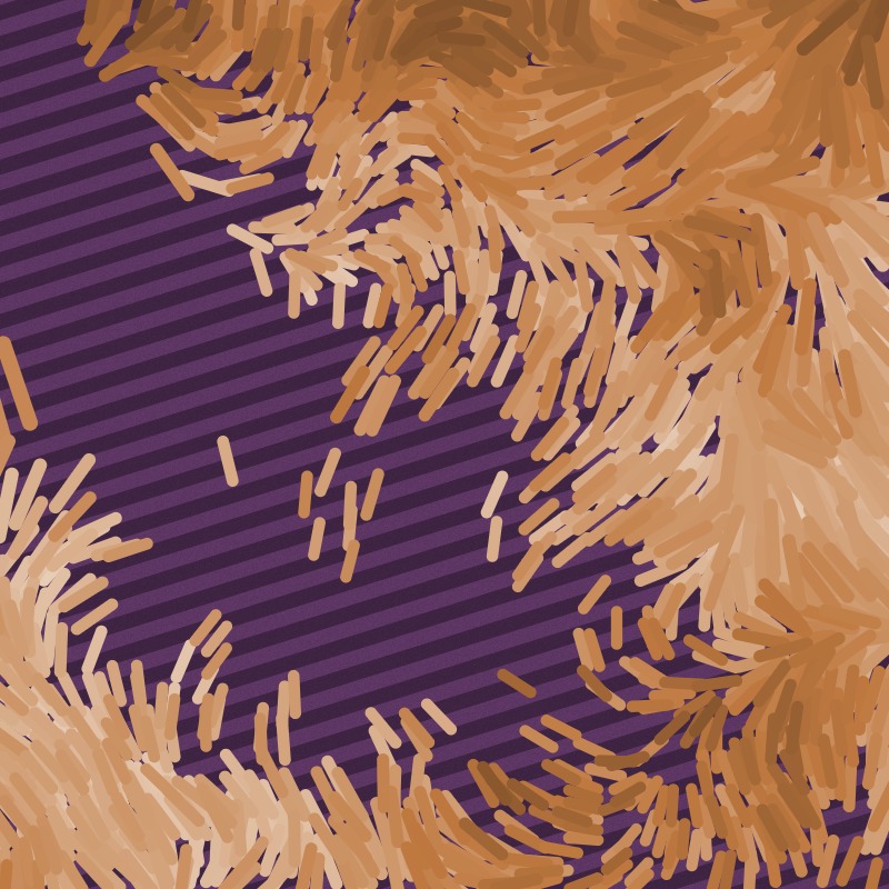 purple jelly stripes covered with swirling swarms of peanut butter colored lines