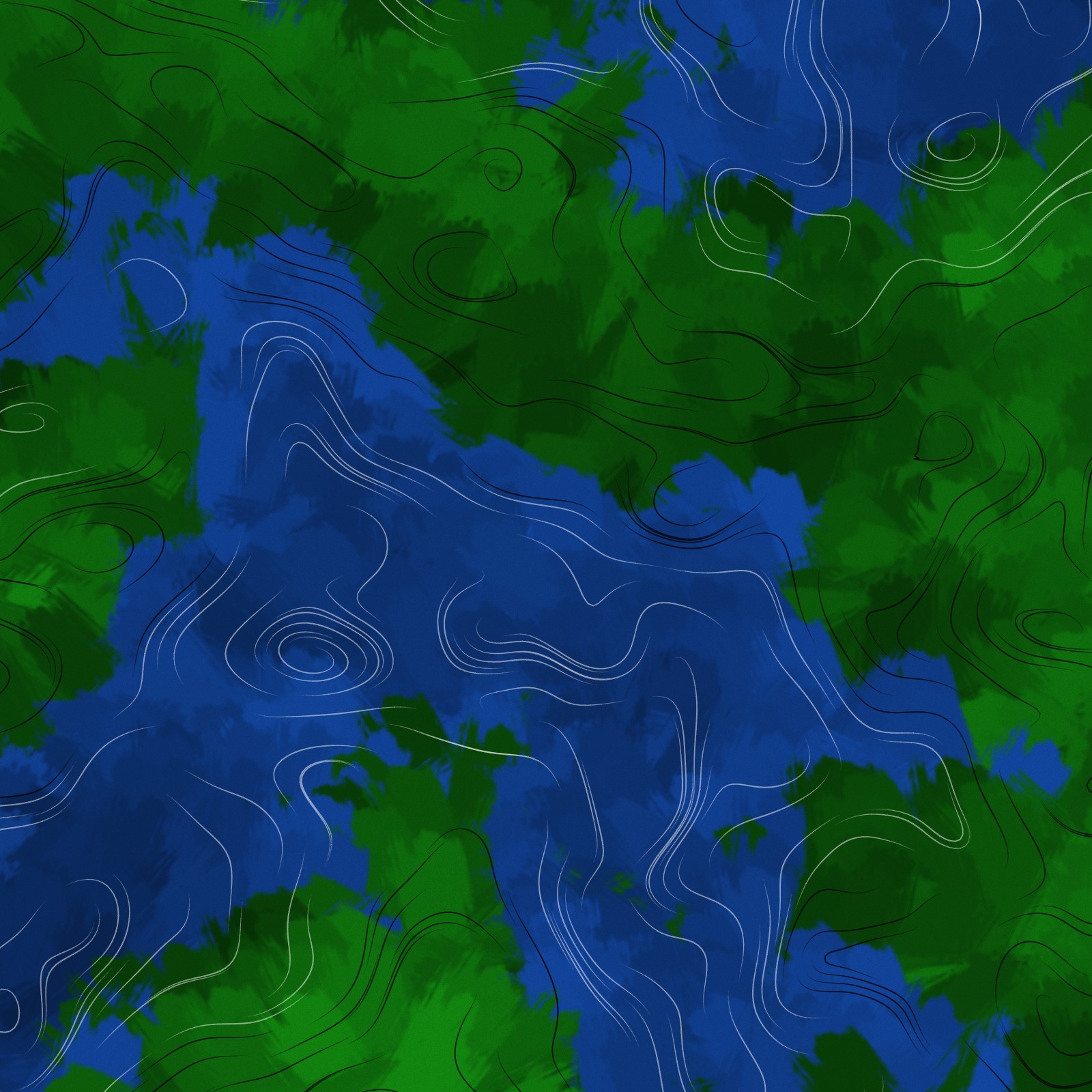 a brush stroked map of sea and land, with breezy black and white contour lines marking the elevation